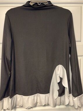 Long Sleeve Black Top with White Ruffle Hem